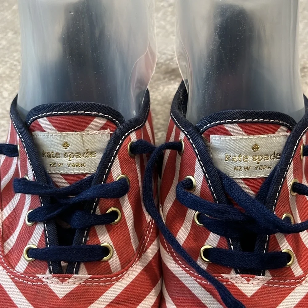 Kate Spade‎ Keds Lace-up Canvas Sneaker Red White Stripes Size 9